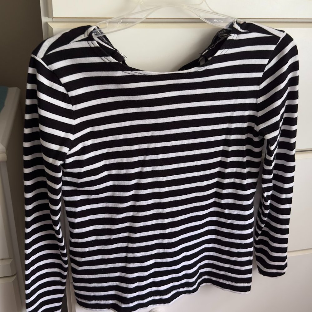 J. Crew Striped Back Bow Tie Long Sleeve Shirt